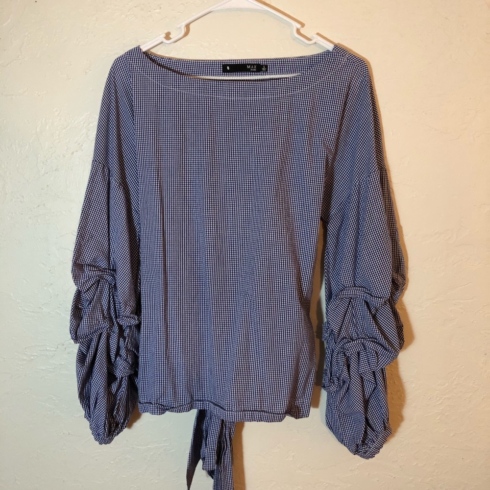 Blue Balloon Sleeve Max Jeans Blouse